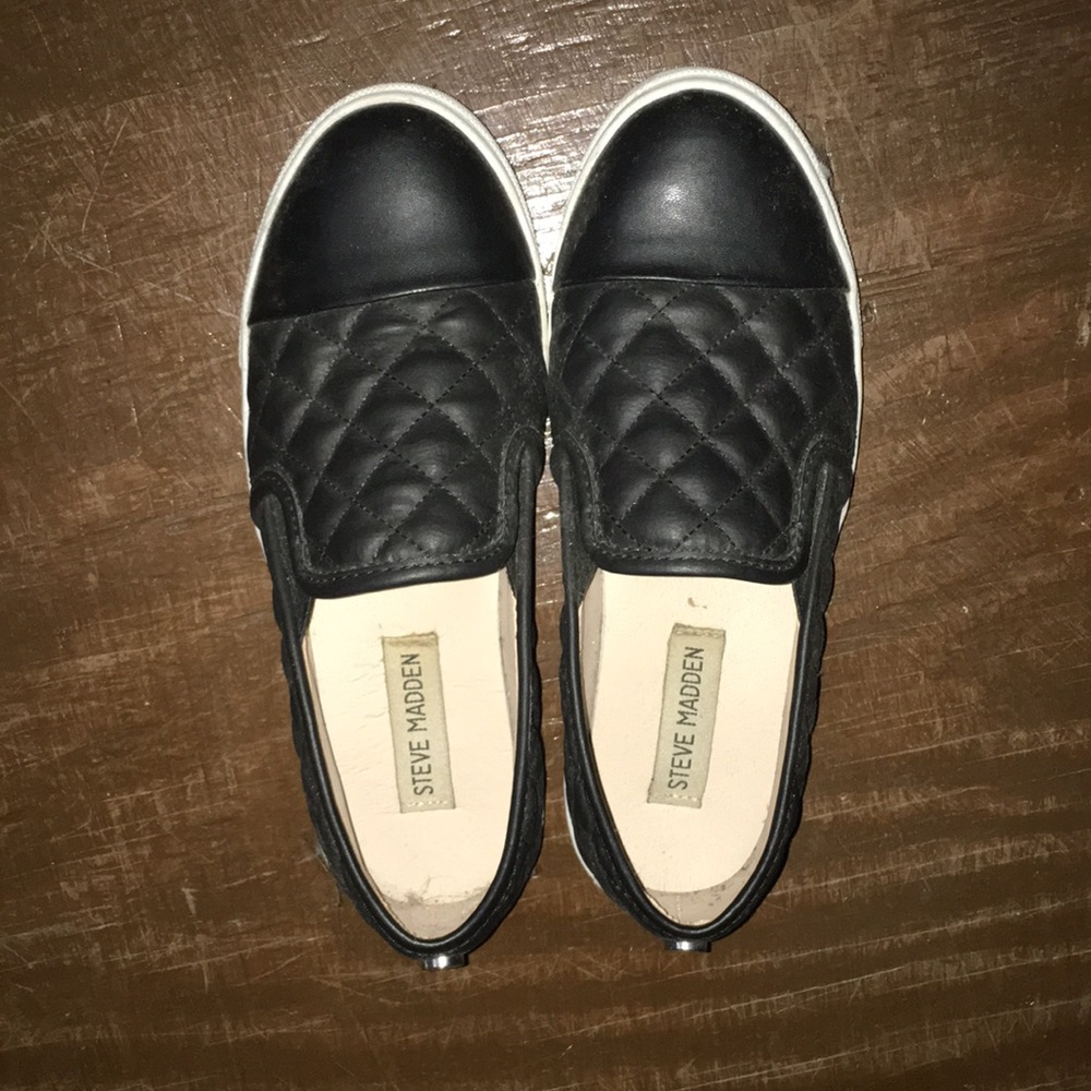 Steve Madden quilted “leather” slip ons
